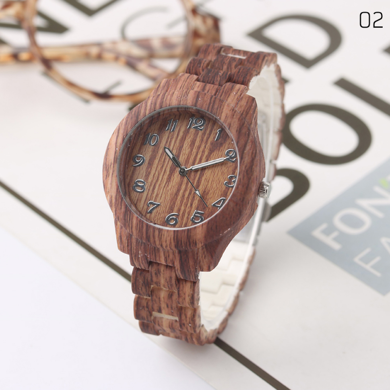 นาฬิกาแฟชั่นดิจิตอลป้องกันการสายรัดเหล็กสำหรับผู้ชายและผู้หญิงลายไม้ไผ่นาฬิกาควอตซ์ไม้จันทน์