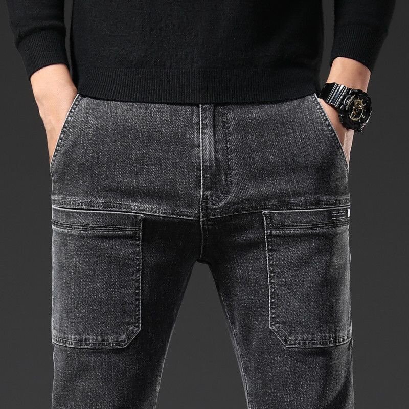 กางเกงยีนส์ยืดขาตรงสำหรับผู้ชายกางเกงคุณภาพสูงระบายอากาศ Comfort ลำลองสีทึบ2024ฤดูใบไม้ผลิและแฟชั่นแบบใหม่ในฤดูใบไม้ร่วง