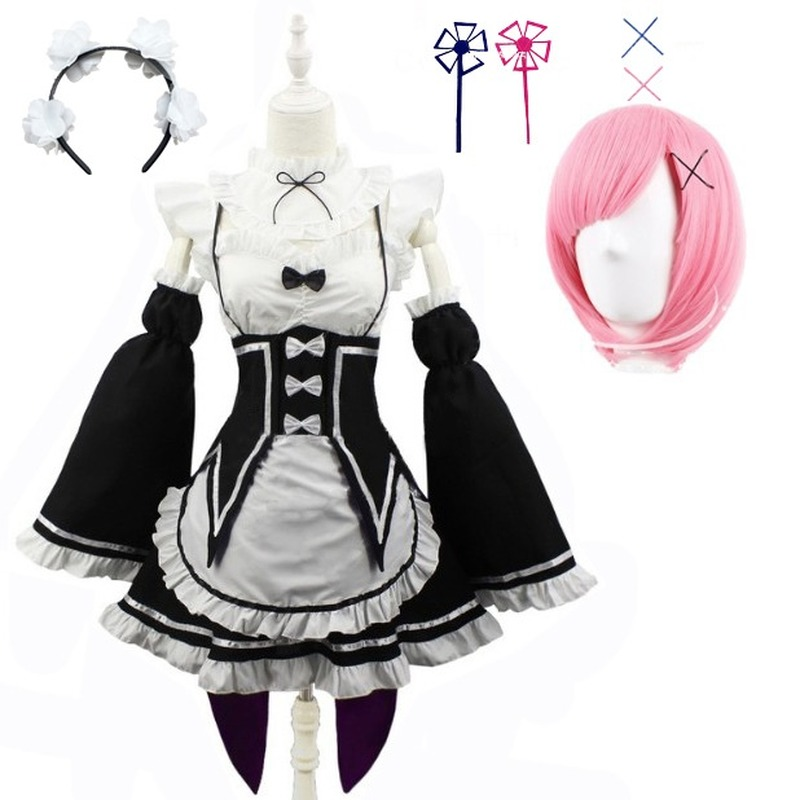 Anime Ram Rem Lolita Maid Cosplay Costumes pour femmes, Re:zero Kara Hajimeru Isekai Seikpetrol, Halloween Robe Loli