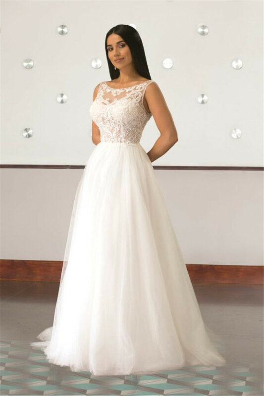 Элегантное платье невесты без рукавов изысканное свадебное платье-трапеция с О-образным вырезом и драпировкой испанское платье платья на заказ с аппликацией
