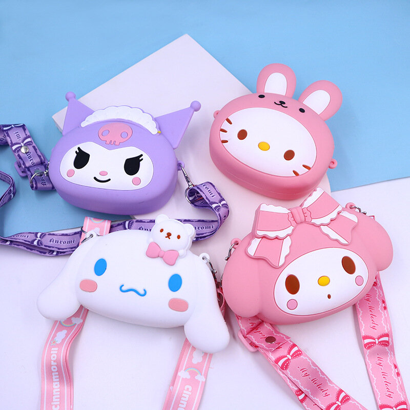 Original Sanrio Shoulder Bags Hello Kitty Kulomi Melody Children Silica Gel Coin Purse Portable Storage Messenger Bag Girls Gift