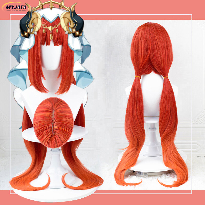 High Quality Nilou Cosplay Wig Game Sumeru Nilou Long Red Gradient Heat Resistant Synthetic Hair Role Play Wigs + Wig Cap