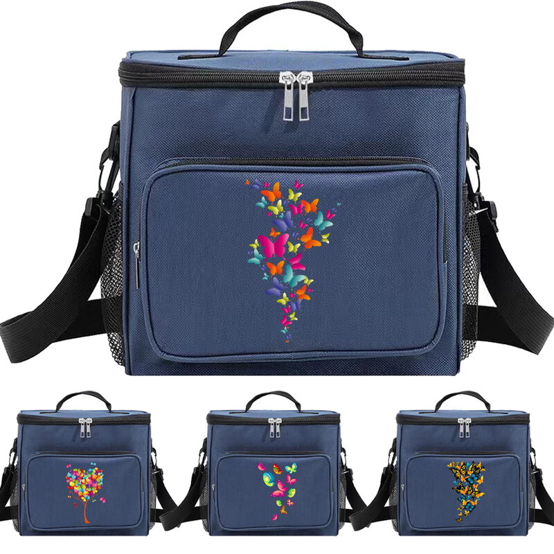 Lunch Box Thermal Handbag Cooler Organizer Case Outdoor Travel Waterproof Shoulder Lunch Bag for Men and Women Butterfly Pattern