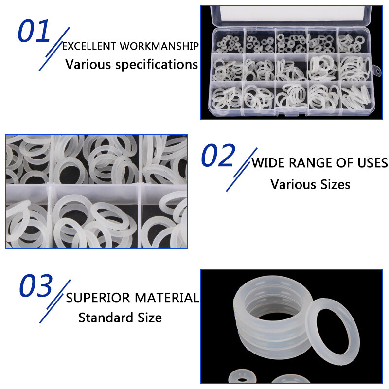 Silicone vedação anéis-O substituições, Paintball branco, 6mm-30mm, CS, 1,5mm, 1,9mm, 2,4mm, 3,1mm, 15 tamanhos, BG019, 225pcs