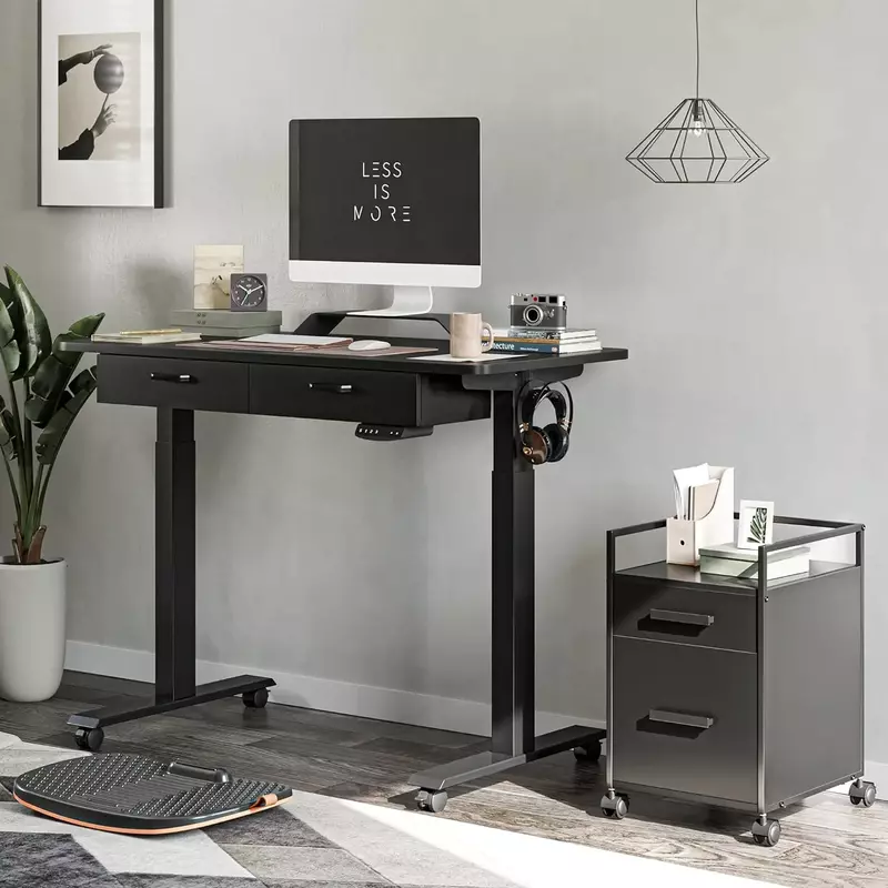 Adjustable Height Electric Standing Desk with Double Drawer, 48 x 24 Inches Stand Up Home Office Desk with Splice Tabletop