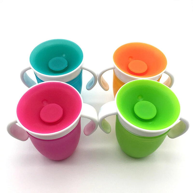 Baby Cups 360 Degrees Rotated Baby Trainer Glass with Double Handle Flip Lid  Leakproof Infants Water Bottle Cup