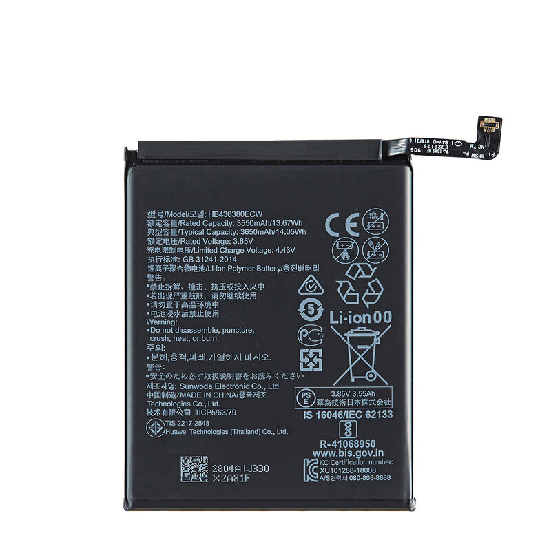 100% batteria originale HB436380ECW 3650mAh per batterie per telefoni cellulari Huawei P30 ELE-L09 ELE-L29 ELE-AL00 ELE-TL00