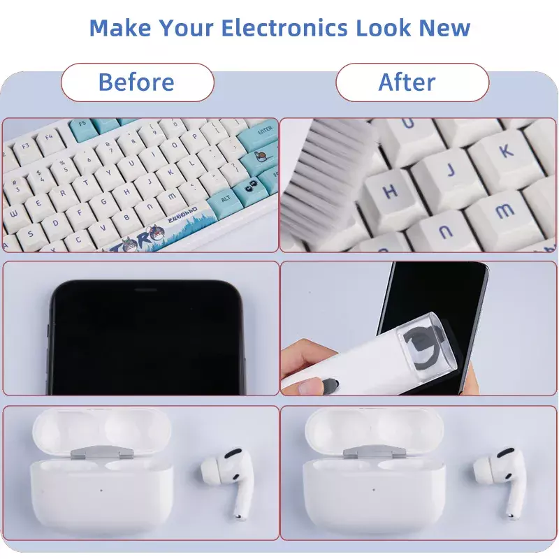Набор для чистки клавиатуры 7-в-1, очиститель для ноутбуков с вытяжным колпачком для клавиатуры, многофункциональный набор для чистки клавиатуры для Airpods Phone