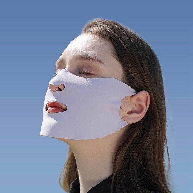 Verão Mulheres Sunscreen Mask Outdoor Sports Ciclismo Respirável Lavável Reutilizável Face Cover Double Layer Ice Silk Mask