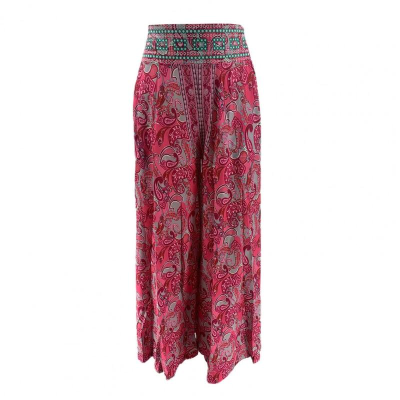 Sommer lose bedruckte Hosen stilvolle Damen Hose mit weitem Bein Retro-Print Culottes hoch taillierte fließende Hose für die Arbeit lässig