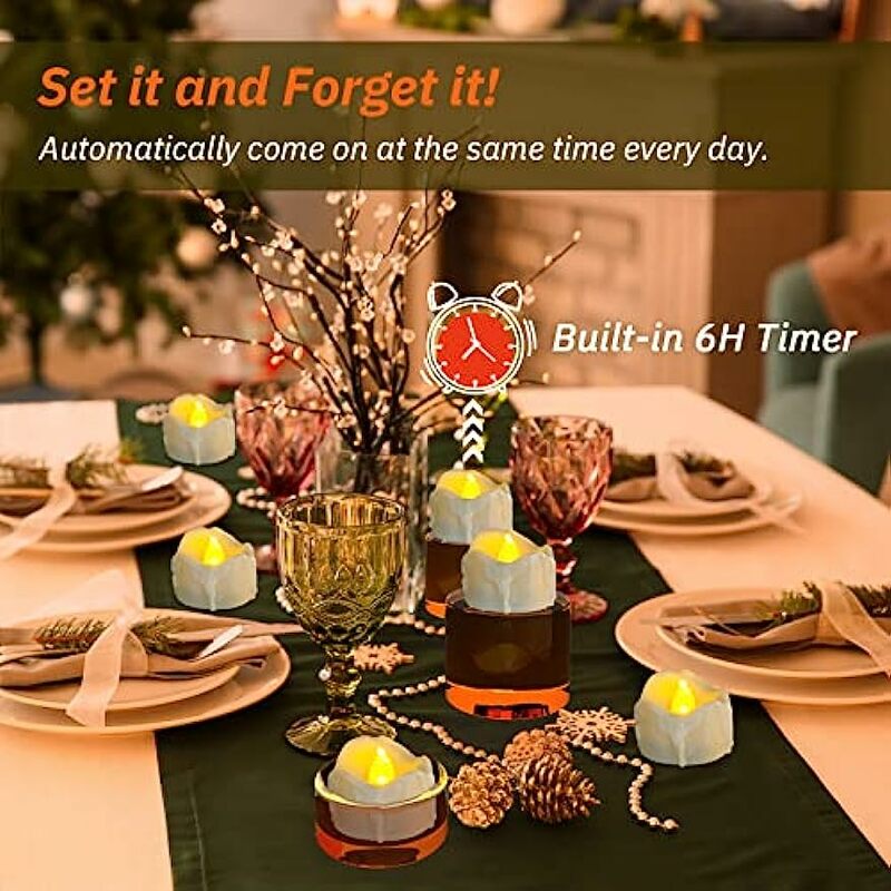 Battery Operated Timer Candles 12 Packs LED Flameless Votive Tea Lights Candle for Decorations Christmas Home Party Decor