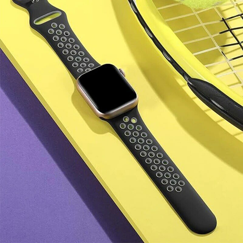 Correa de silicona para Apple Watch, pulsera transpirable para iWatch series 6, 5, 4, 3, SE Ultra, 8, 7, 45mm, 41mm, 49mm, 44mm, 42mm, 40mm, 38mm