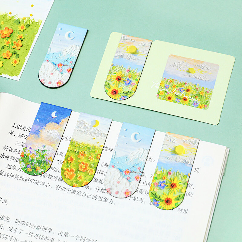 Oil Painting Flower Cloud Landscape Magnet Bookmark For Pages Books Readers Stationery School Office Supply Book Page Clip Gift