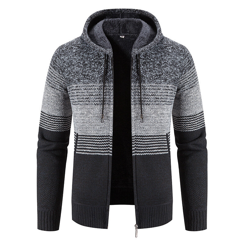 Suéter masculino casual listrado com capuz, casaco quente espessado de lã, alta qualidade, plus size 4XL, nova moda, outono e inverno, 2023