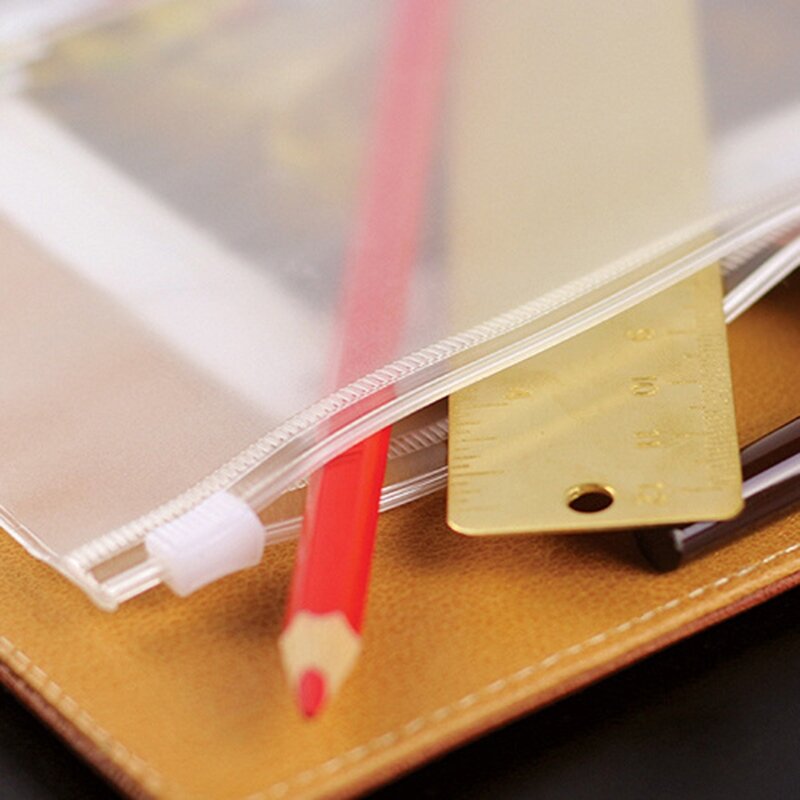 Doorzichtig PVC opbergtasje voor notebookdagboek, dagplanner, visitekaartjes met rits
