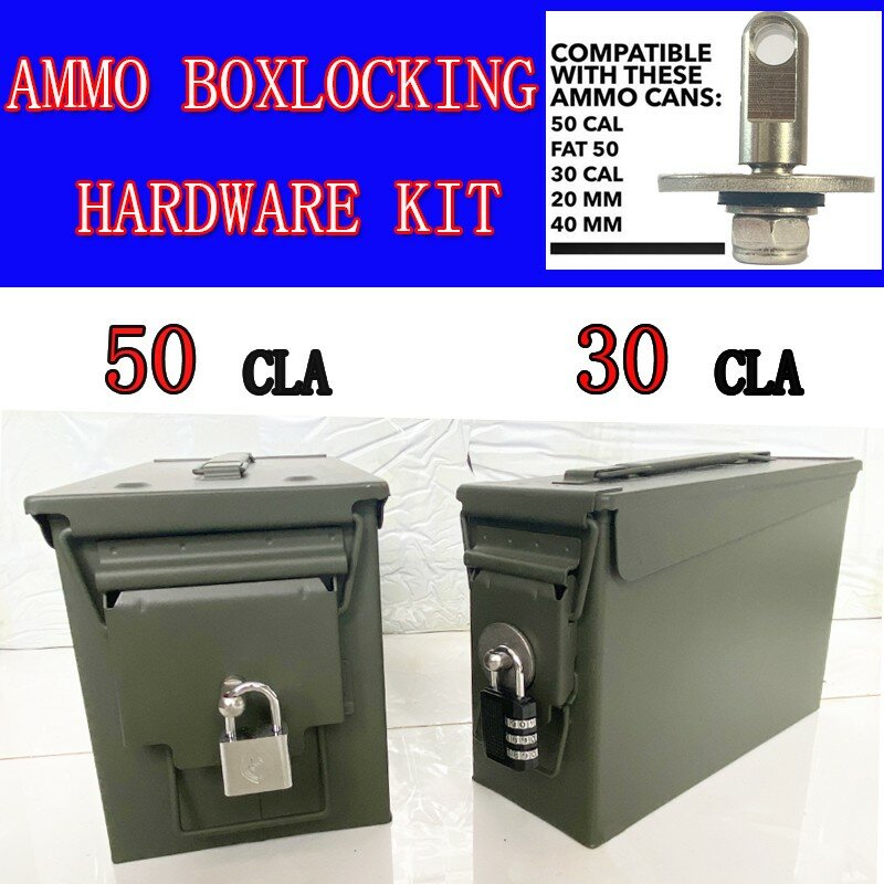 Bolt 50 Cal Ammo puede cerradura de pistola de acero, caja de seguridad para pistola de munición, Kit de Hardware, caja bloqueable del ejército militar, bala de pistola de 40mm, sin caja