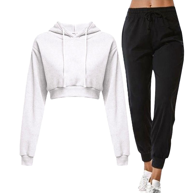 Women's Sports Pullover Set Sexy Long Sleeve Open Button Hoodie Short Top+Sports Pants Two Piece Hoodie Set