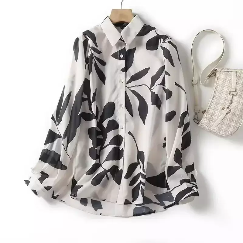 Blusa larga con estampado de flores para mujer, blusa elegante de manga larga con botones, estilo Retro, 2023