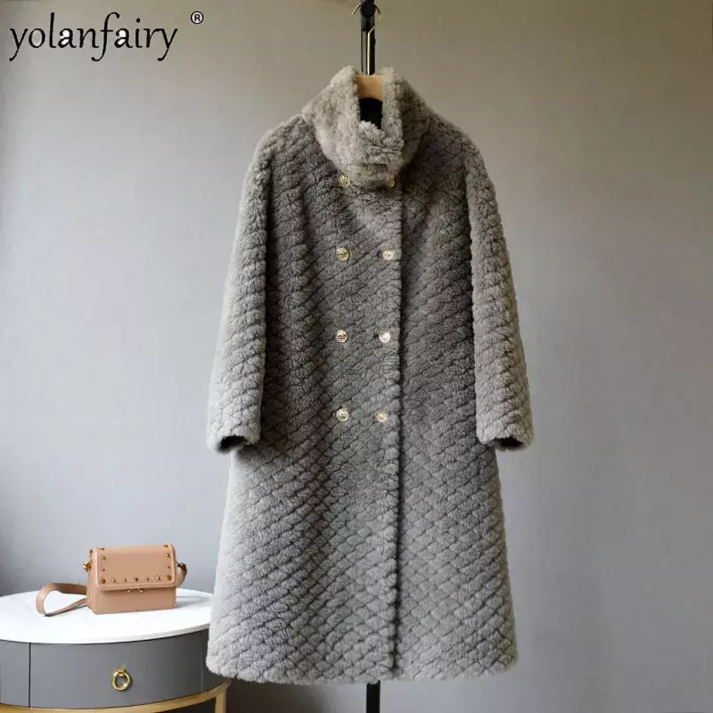 Женское флисовое пальто из овечьей шерсти, длинная толстая куртка из 30% шерсти, зима 2023