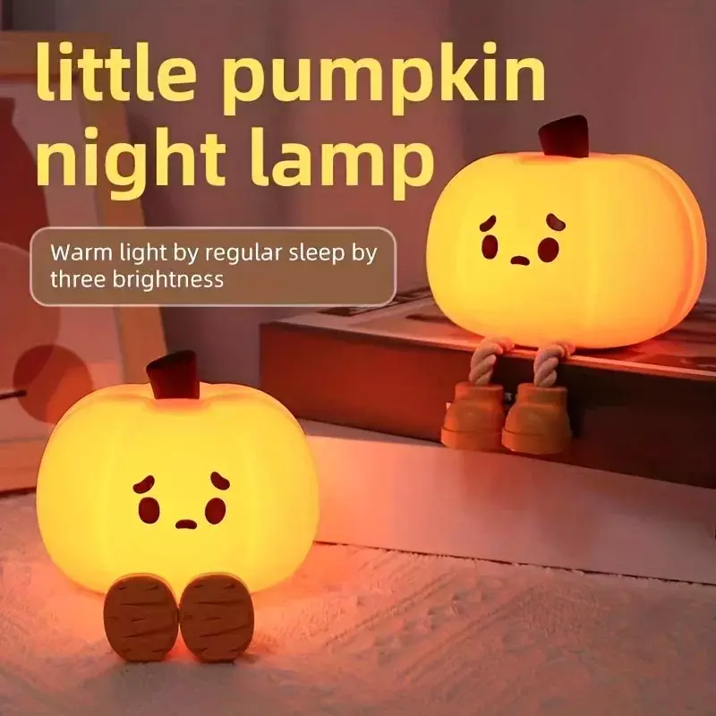 LED Halloween zucca lanterna atmosfera decorazione luce notturna lampada da tavolo in Silicone ricaricabile regalo per la festa di natale