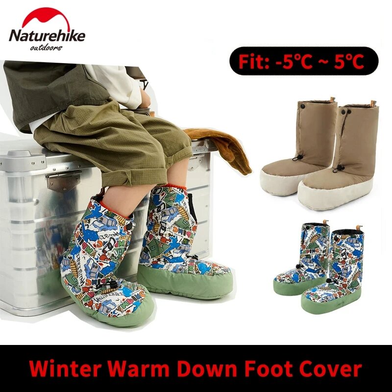 Naturehike Zapatos de plumón de ganso ultraligeros para adultos y niños, calcetines de invierno cálidos, cubierta de pie, viento, impermeable, 40g/60g, 85%
