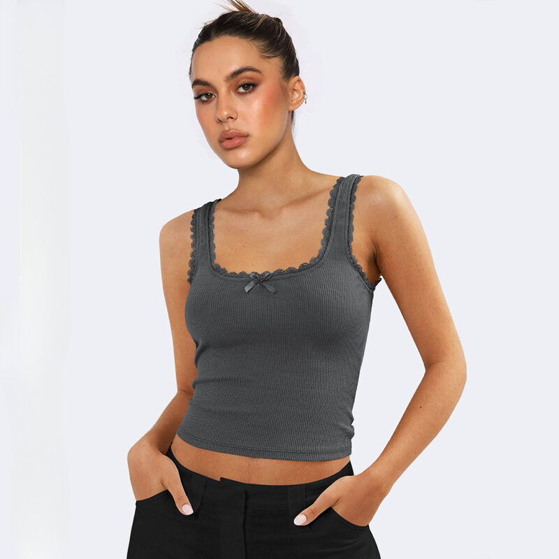Top Women Off Shoulder Ribbed Black Sexy Tank Top O Neck Knit Tank Top Sleeveless Solid 2024 Summer Tops For Women