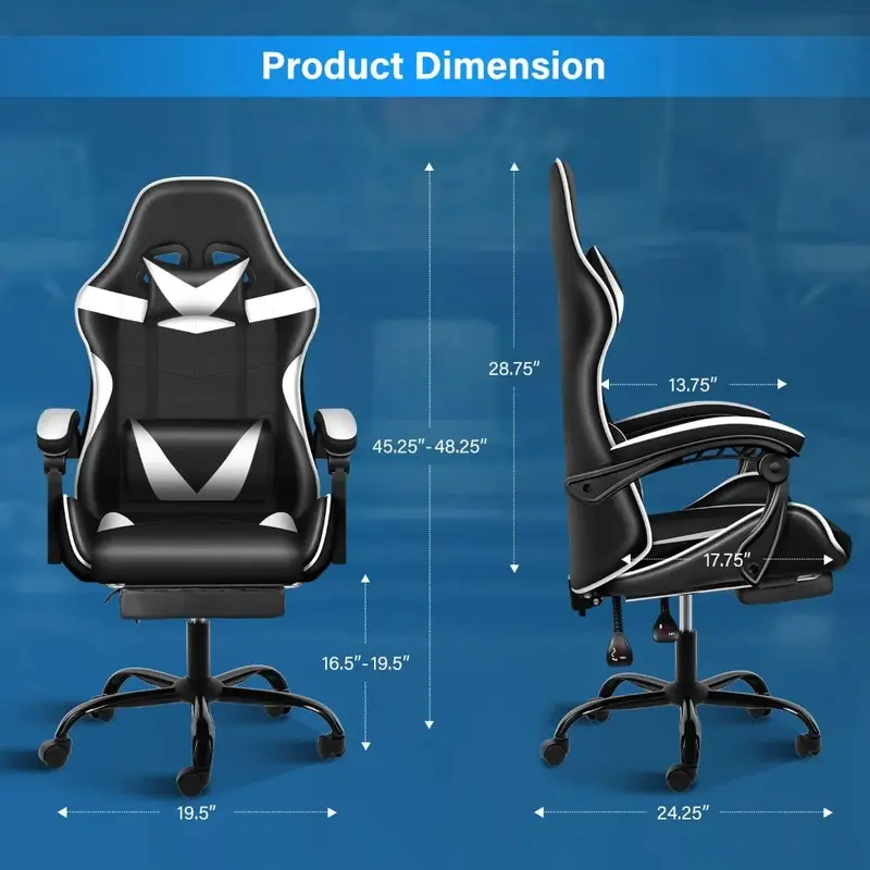 Office chair ergonomic office chair with footrest, adjustable swivel computer chair with headrest and lumbar support