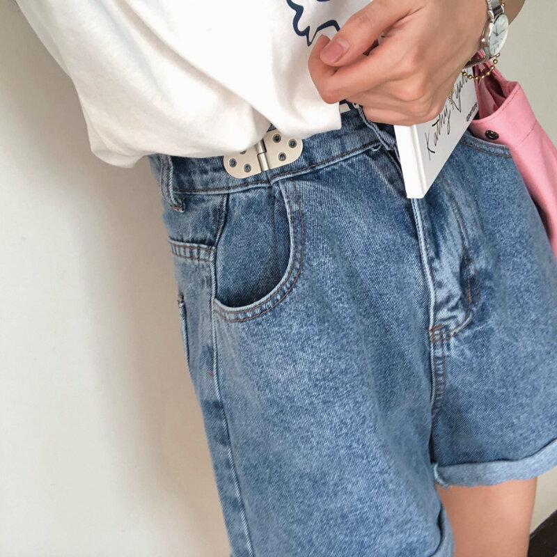 Новые женские джинсовые шорты, летние свободные синие джинсовые шорты с высокой талией в Корейском стиле, женские повседневные короткие джинсы