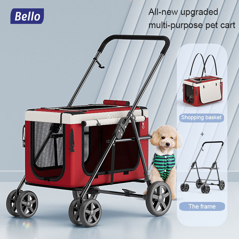 Bello Pet Strollers Folding Trolley Lightweight Pets Cat Carrier Cage Pet Gear Strollers for Small Dog Carrier Bag Trolley Case