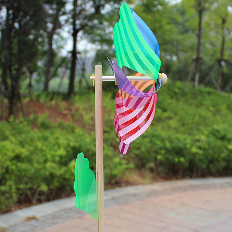 24cm Wood windmill garden yard party outdoor wind spinner ornament kids toys