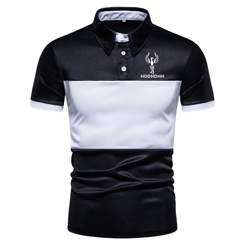HDDHDHH-Camisa Polo Fina Masculina, Brand Print, Painel Casual Top, Vestido T-Shirt