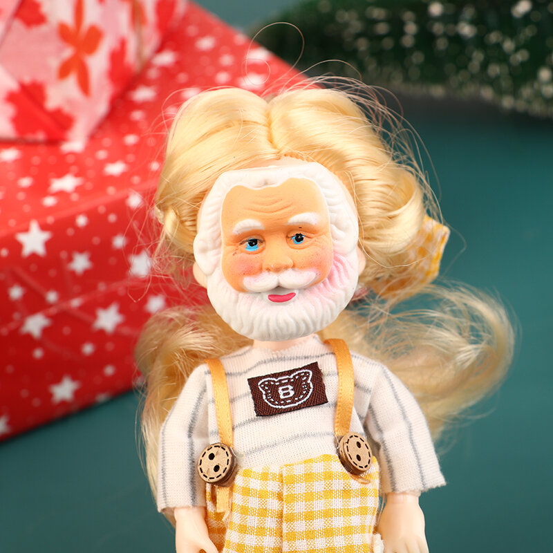 Mainan Dekorasi Rumah boneka Santa Claus, masker wajah penuh Mini boneka rumah Natal, boneka Santa Claus, rambut jenggot, kartun lucu