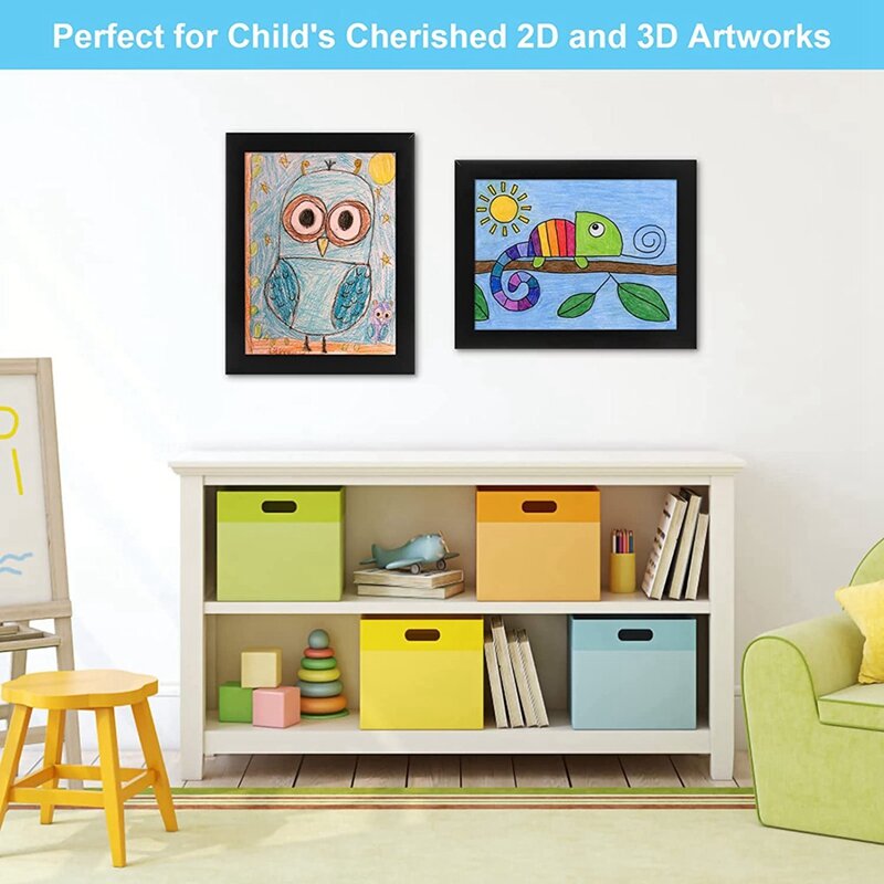 Molduras de arte infantil com abertura frontal, exibição variável, moldura de armazenamento para papel A4, 2pcs