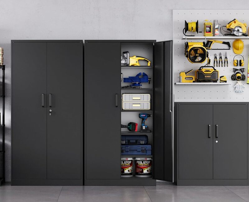 Metal Garage Storage Cabinet with Doors and Shelves,  Lockable Steel Cabinet Tool Storage, Lockable Metal Utility Cabinet