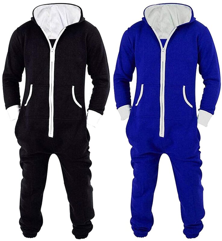 Unisex Sleepwear Jumsuits Hooded Pockets  Zipper Onesies One Piece Solid Pajamas Homewear Long Sleeve Nightwear  Casual Pyjamas