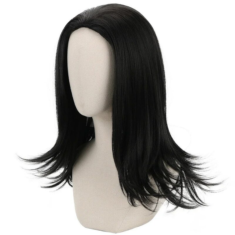 ACAG  Black Long Straight Cosplay Synthetic Hair Wigs for Men Party Costume Halloween Comic Movie Loki Thor Winter Soldier