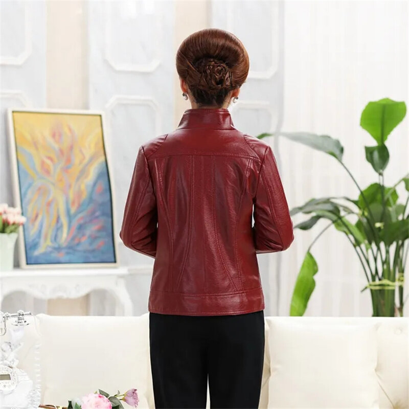 New Coat Women 2023Spring Autumn New Korean Outwear Slim Middle-Aged Elderly Leather Jacket PU Leather Coats Female Overcoat Top