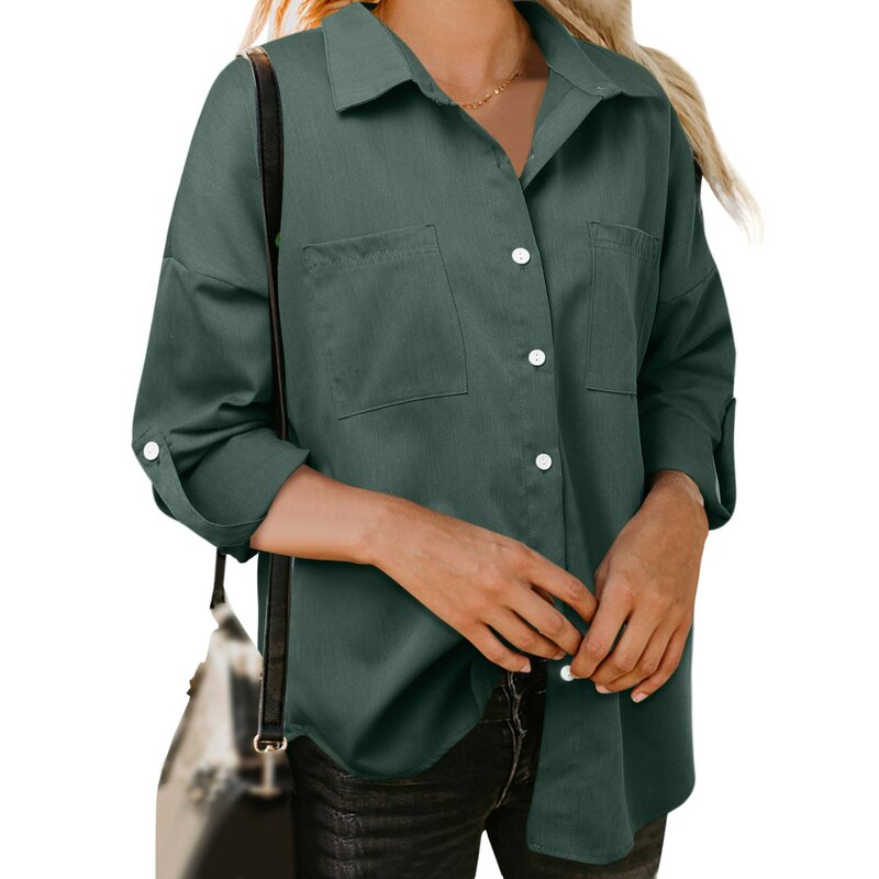 เสื้อโค้ทผู้หญิงแบบเรียบง่ายทรงหลวม, เสื้อโค้ทกระเป๋าแขนยาวลำลองสีพื้นเสื้อโอเวอร์โค้ท