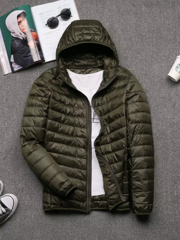 Men's Lightweight Waterproof Folding Hooded Down Jacket Top New Men's Business Casual Spring and Autumn Coat Jackets FEW