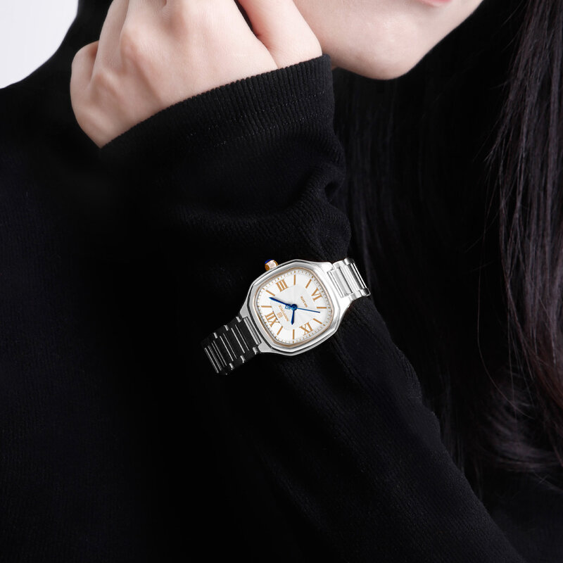 NAVIFORCE 여성용 스퀘어 다이얼 쿼츠 방수 손목시계, 스테인레스 스틸 스트랩, 럭셔리 원피스 스타일 시계