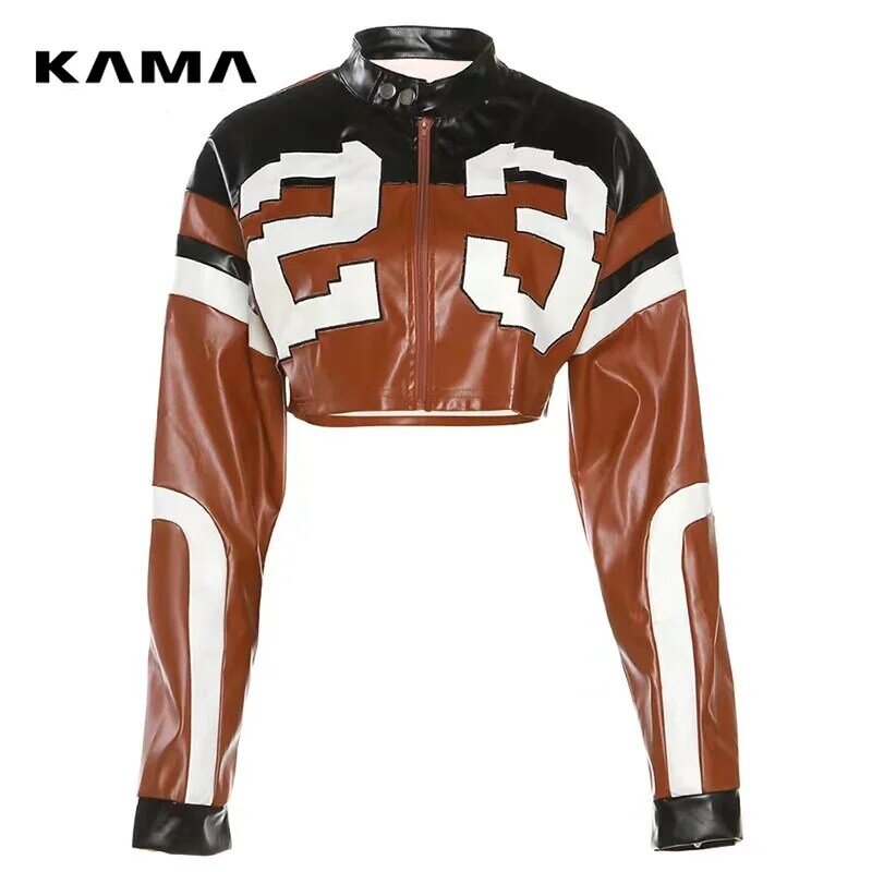 KAMA-chaqueta universitaria de cuero de imitación para mujer, abrigo corto de tendencia uniforme, informal, deportivo, salvaje, con estampado de letras, Hipster, otoño