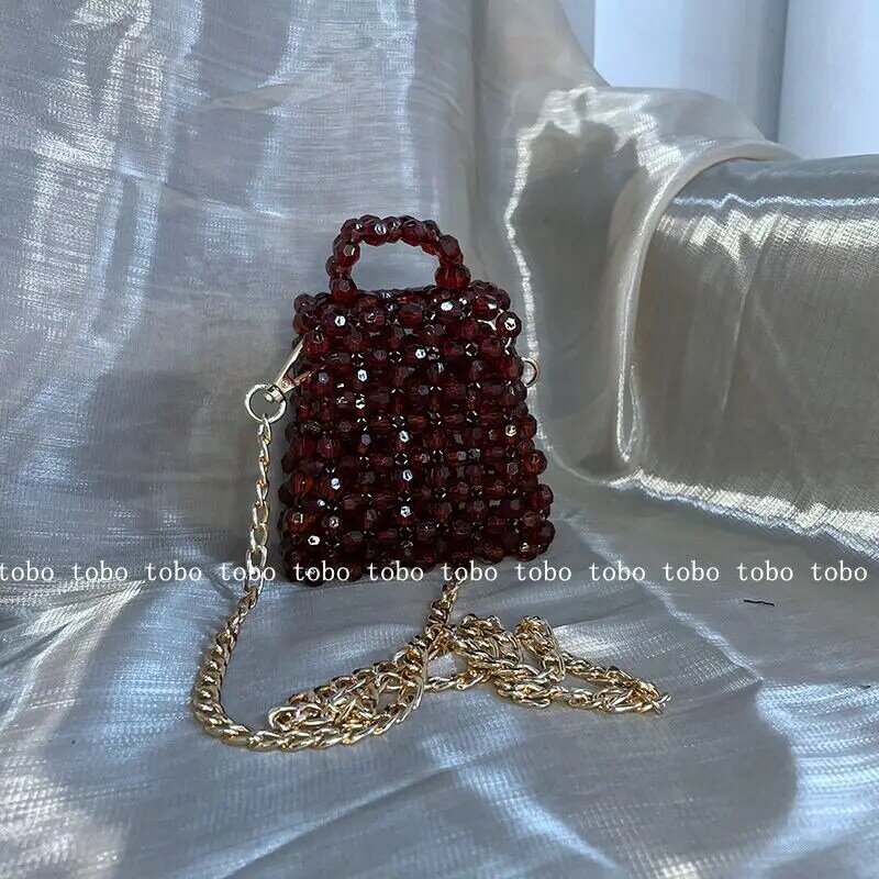 Catena Mini borsa a tracolla di perle borse a tracolla di design scatola di perline di pietra acrilica trasparente borsa a mano borsa da donna borsa piccola intrecciata nuovo