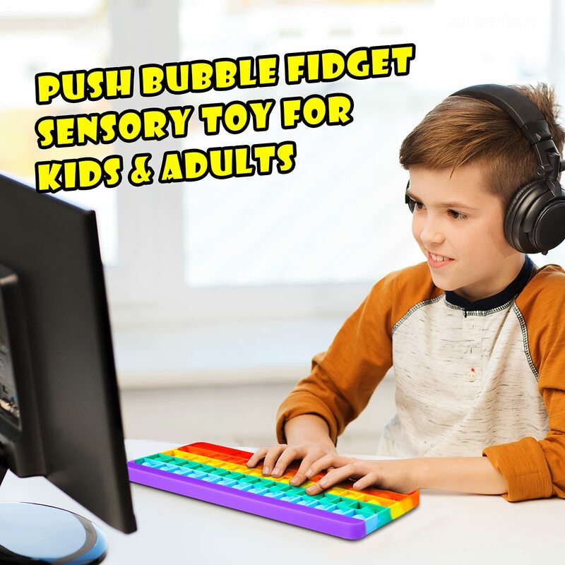 Keyboard Push Bubble Fidget Sensory Toys Rainbow Popping Silicone Game Toy Anxiety & Stress Reliever Autism Toy for Kids and Adu
