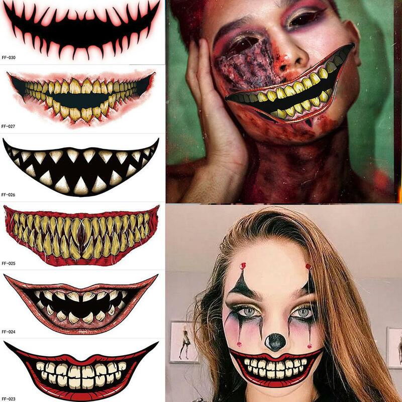 Pegatinas de tatuaje de PVC para Halloween, 1 piezas, labios de terror, herramienta de maquillaje impermeable, tatuajes de boca sonriente, belleza, pegatinas divertidas grandes, labios, Y2X1