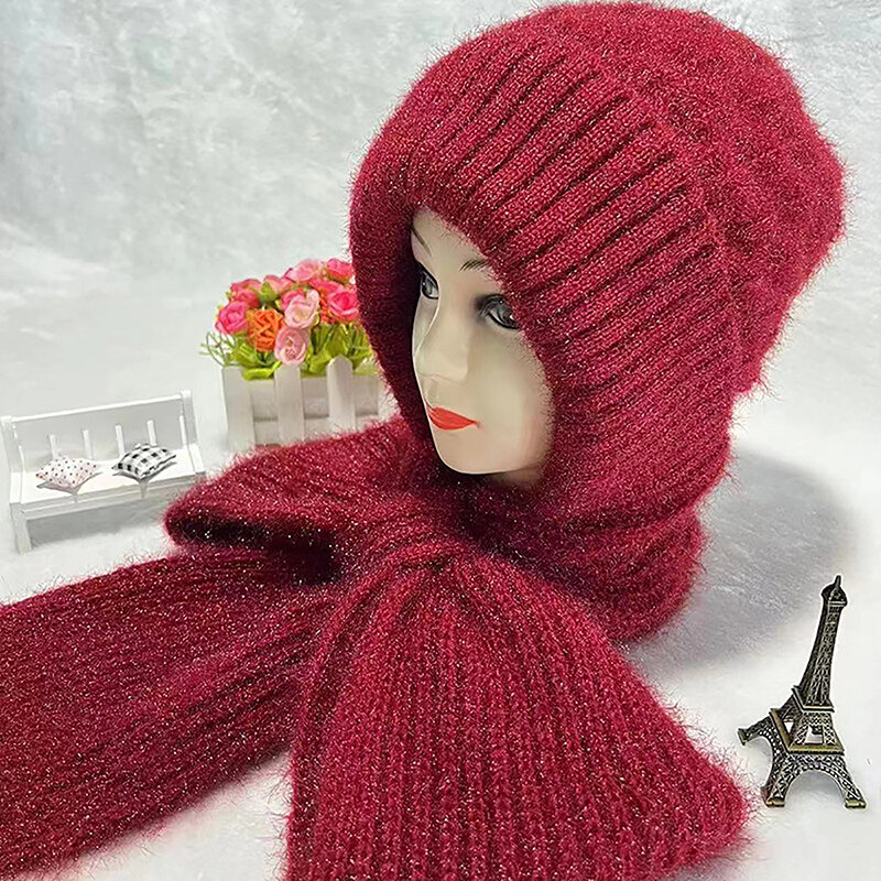 Winter Women Novelty Hat And Scarf In One Piece Knited Caps Warm Casual Hat Scarf Set Women Caps Warmer Cycling Hat