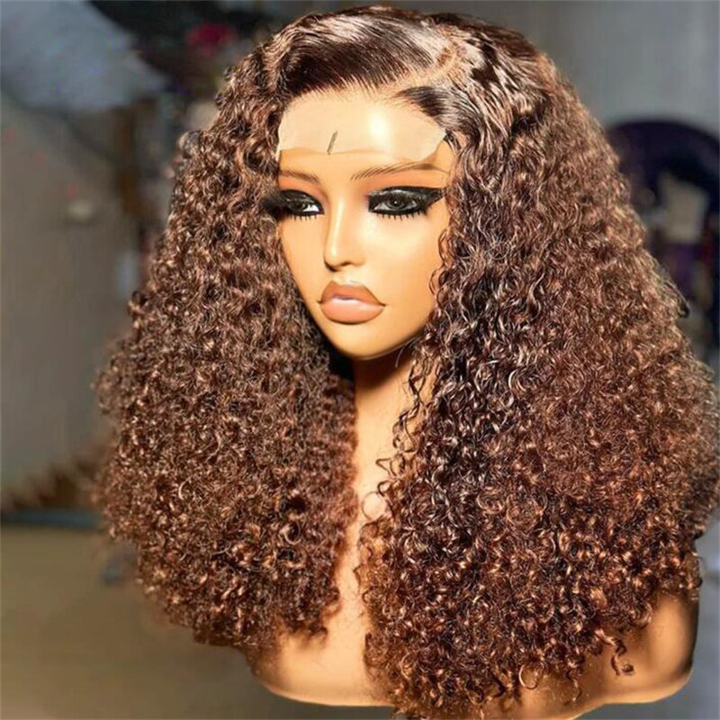 Long 26" 180Density Brown Soft Glueless Kinky Curly Lace Front Wig For Black Women Babyhair Preplucked Heat Resistant Daily Wig