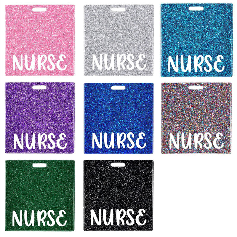 Lencana akrilik Glitter yang dipersonalisasi untuk guru dokter perawat Work Id Tag lencana pemegang nama siswa Tag klip suspensi