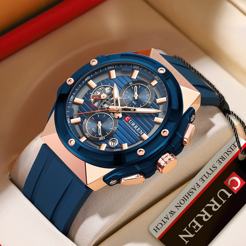 CURREN 8462 nowe zegarki męskie wielofunkcyjna daty wodoodporny silikonowy z paskami na górze motocykl sportowy zegarek kwarcowy dla mężczyzn