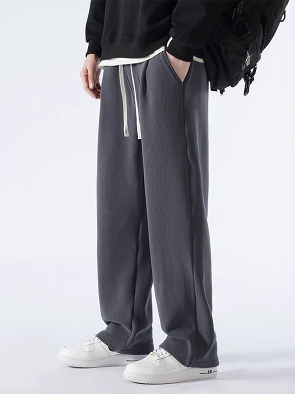 Pantaloni della tuta caldi in pile spesso invernale da uomo Streetwear pantaloni larghi dritti a gamba larga pantaloni Casual in velluto termico maschile
