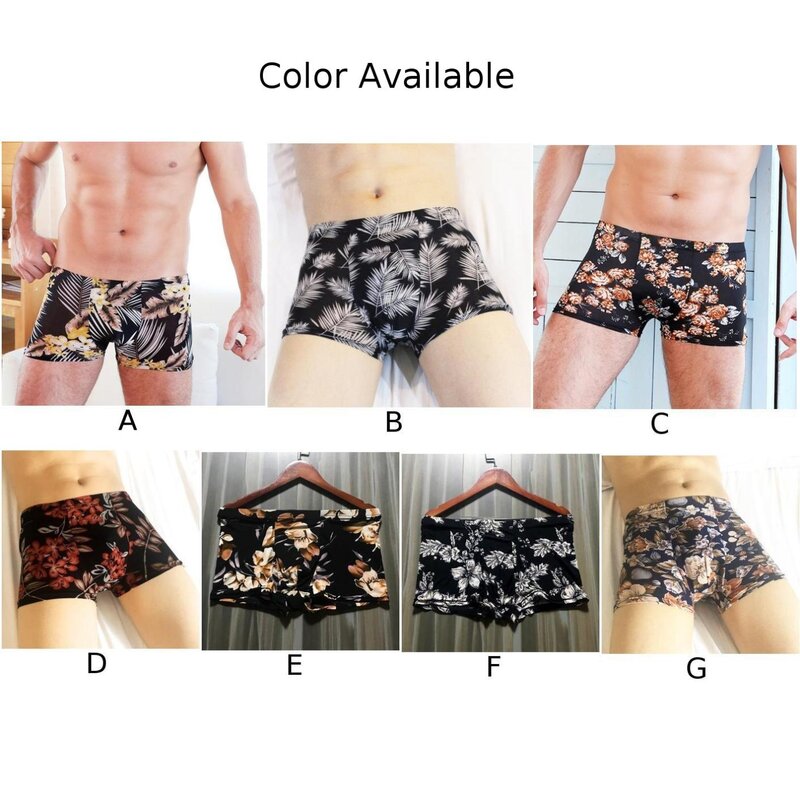 Fashion Daily Holiday Men Underwear Boxer Briefs Comfortabe Ice Silk Mid-rise Printing Quick-dry Seamless Sexy